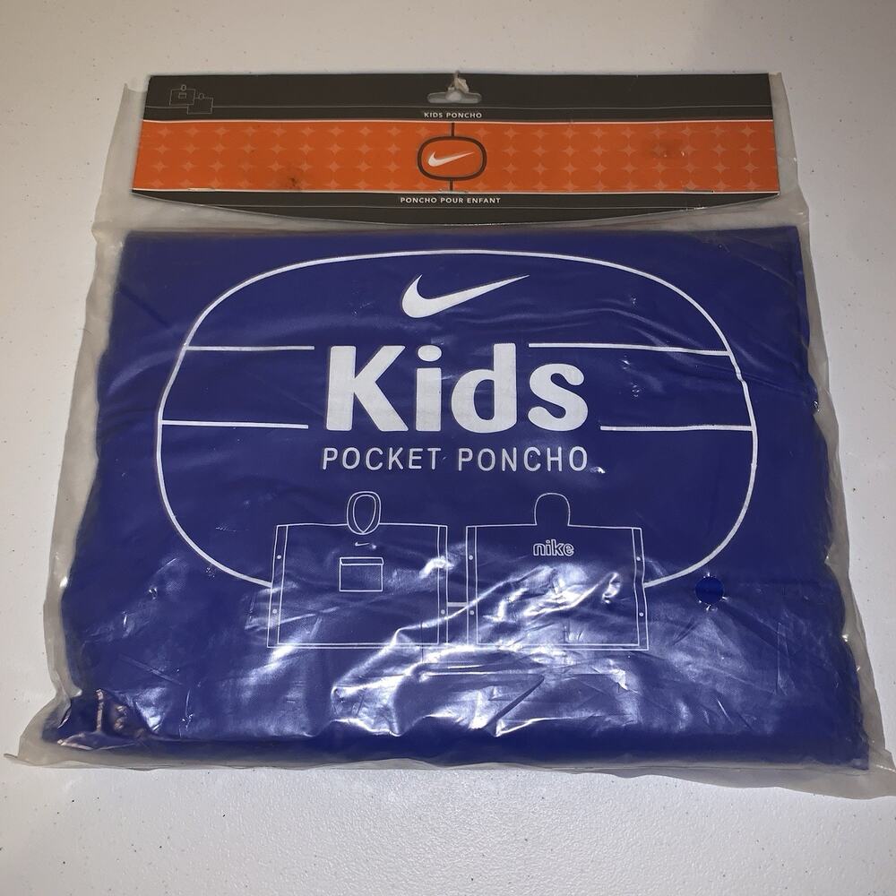Vintage 2000 Y2K Nike Kids Blue Pocket Poncho Waterproof Youth Unisex NWT